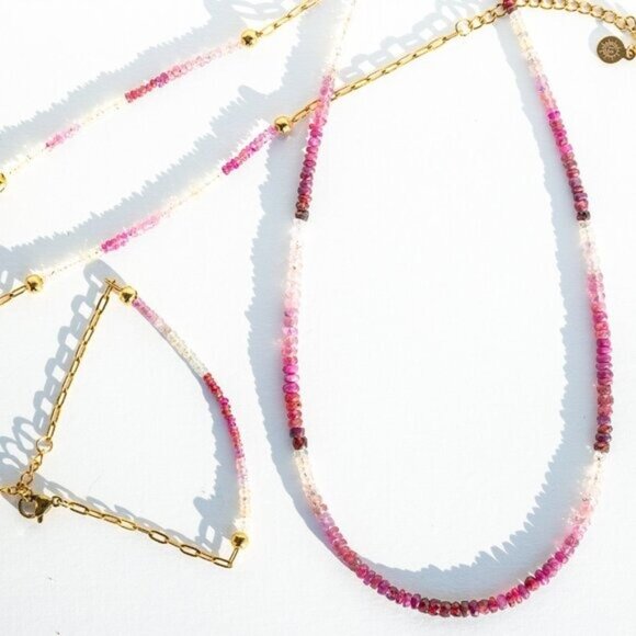 Gorgeous GENIUINE Ruby Jewelry Set Beaded Necklace & Bracelet Non Tarnish Gold - Picture 14 of 14